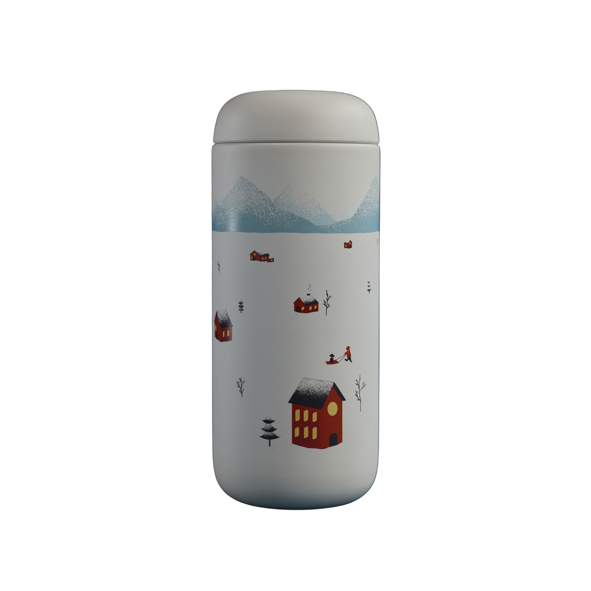 The Fellow Holiday Scene Carter in matte white is a stylish travel mug and perfect holiday gift.