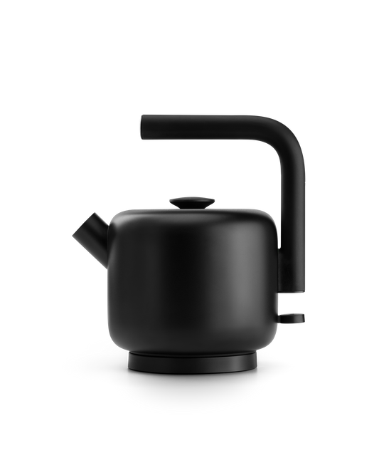 Fellow Clyde Electric Kettle: matte black, modern, with a unique angular handle.