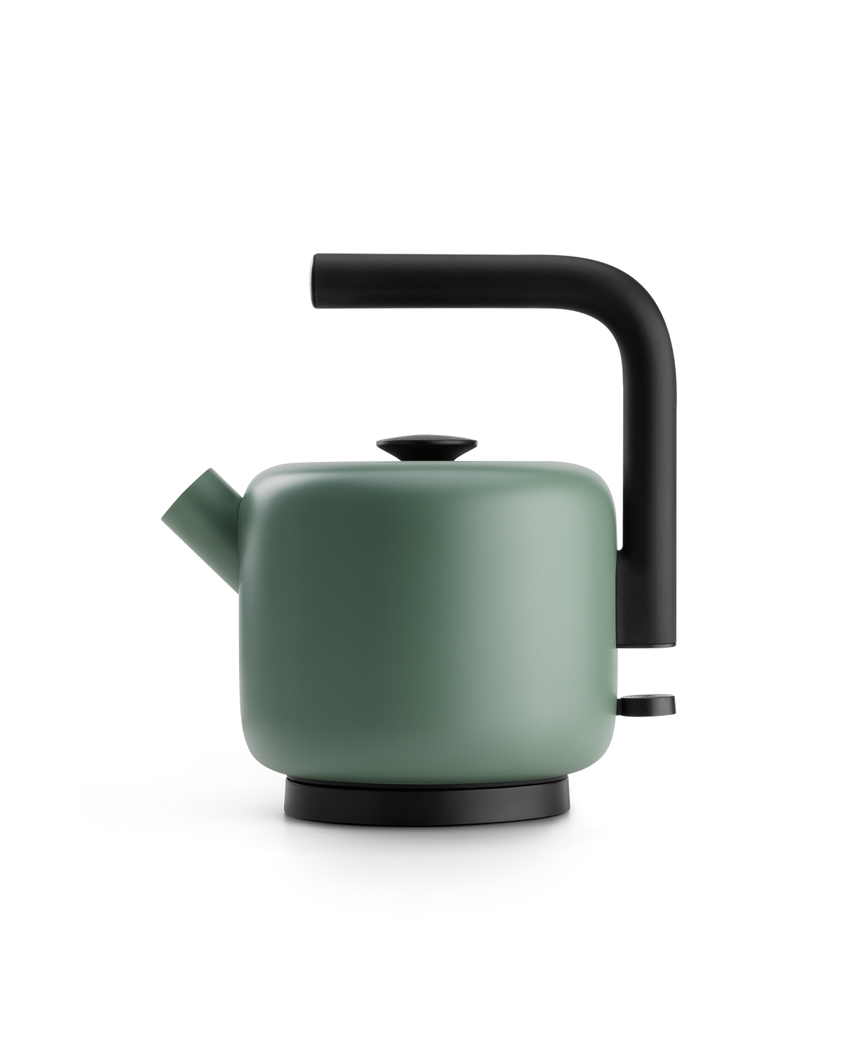 Fellow Clyde Electric Kettle in Smoke Green with black handle and modern, minimalist design.